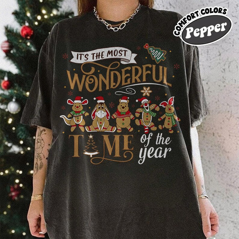 Gingerbread Disney Christmas Sweatshirt, Pooh Eeyore Tigger Roo Piglet Holiday Shirt, Cute Xmas Character Sweater, Disney Xmas Tee