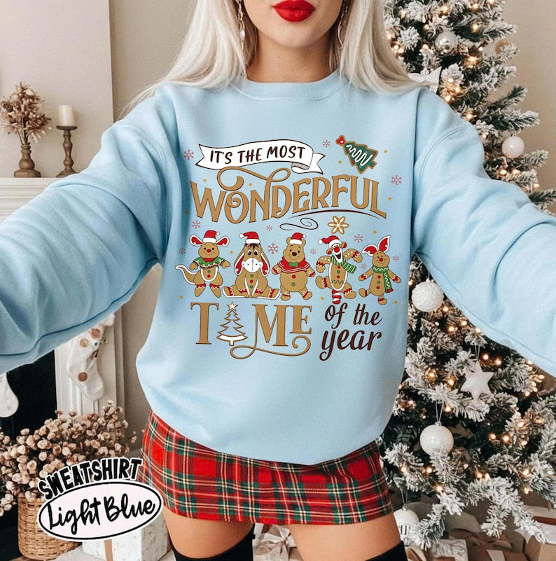 Gingerbread Disney Christmas Sweatshirt, Pooh Eeyore Tigger Roo Piglet Holiday Shirt, Cute Xmas Character Sweater, Disney Xmas Tee
