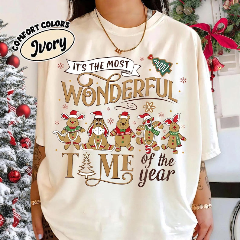 Gingerbread Disney Christmas Sweatshirt, Pooh Eeyore Tigger Roo Piglet Holiday Shirt, Cute Xmas Character Sweater, Disney Xmas Tee