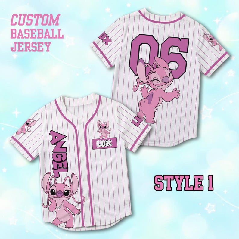 Personalized Angel Lilo and Stitch Baseball Jersey, Custom Disney Angel Family Trip Shirt, Disney World Vacation Matching Outfit