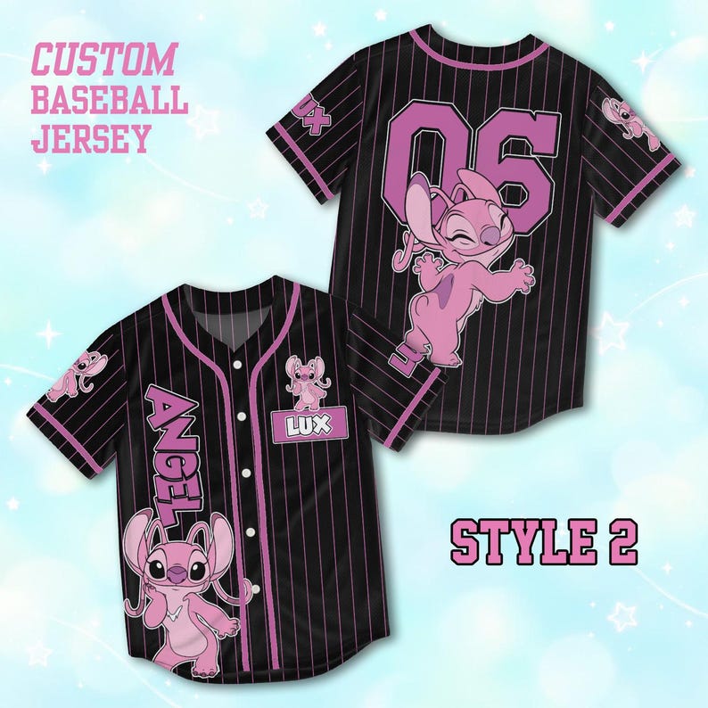 Personalized Angel Lilo and Stitch Baseball Jersey, Custom Disney Angel Family Trip Shirt, Disney World Vacation Matching Outfit