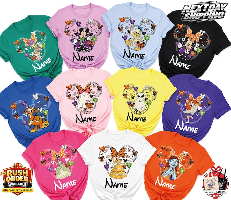 Personalized Disney Halloween Shirt, 115+ Character Choices, Family Matching Tee, Mickey Minnie Goofy Pluto 2026