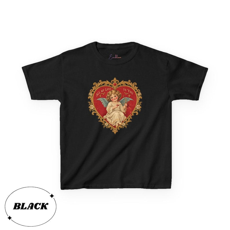 Vintage Cherub Baby Tee, Angel Heart Graphic Shirt, Y2K Cupid T Shirt, Romantic Valentine Top, Retro Love Shirt, 90s Baby Tee, Youth Size