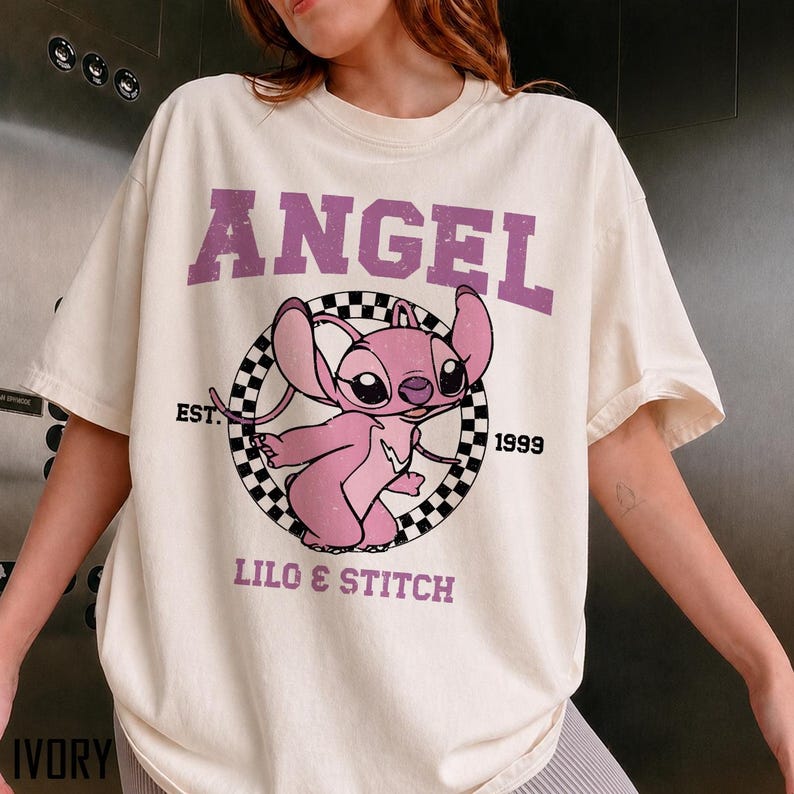 Pink Angel Stitch Shirt, Lilo & Stitch Tee, Disney Angel Shirt, Vintage Retro Graphic T-Shirt, Y2K Cartoon Tee, Women’s Comfort Colors Shirt