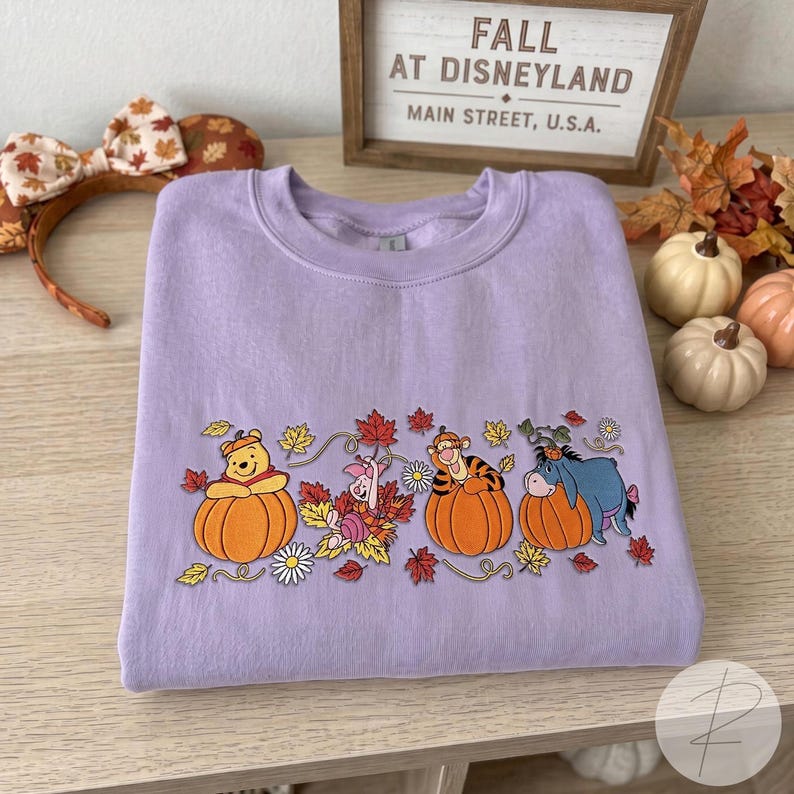 Winnie the Pooh Halloween Embroidered Sweatshirt, Pooh Piglet Tigger Eeyore Fall T-shirt, Pumpkin Embroidery Crewneck, Cozy Autumn Spooky