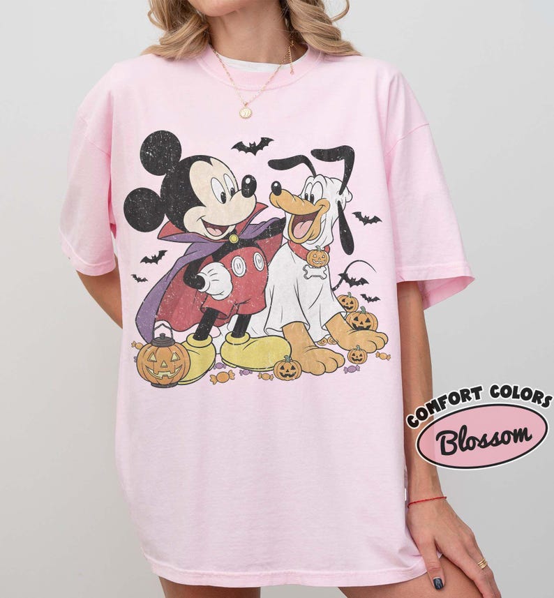 Retro Mickey and Pluto Halloween Shirt, Comfort Colors Vampire Ghost Pumpkin Design Tee, Disney Family Matching Theme Park Trip Gift 2026