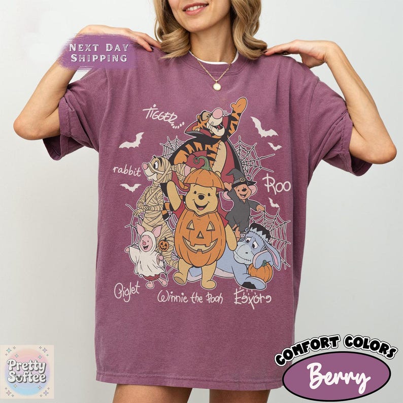 Retro Winnie The Pooh Halloween Signature Shirt, Pooh Bear Pumpkin Spooky Season Tee, Tigger Piglet Eeyore, Disney Family Vacation Gift
