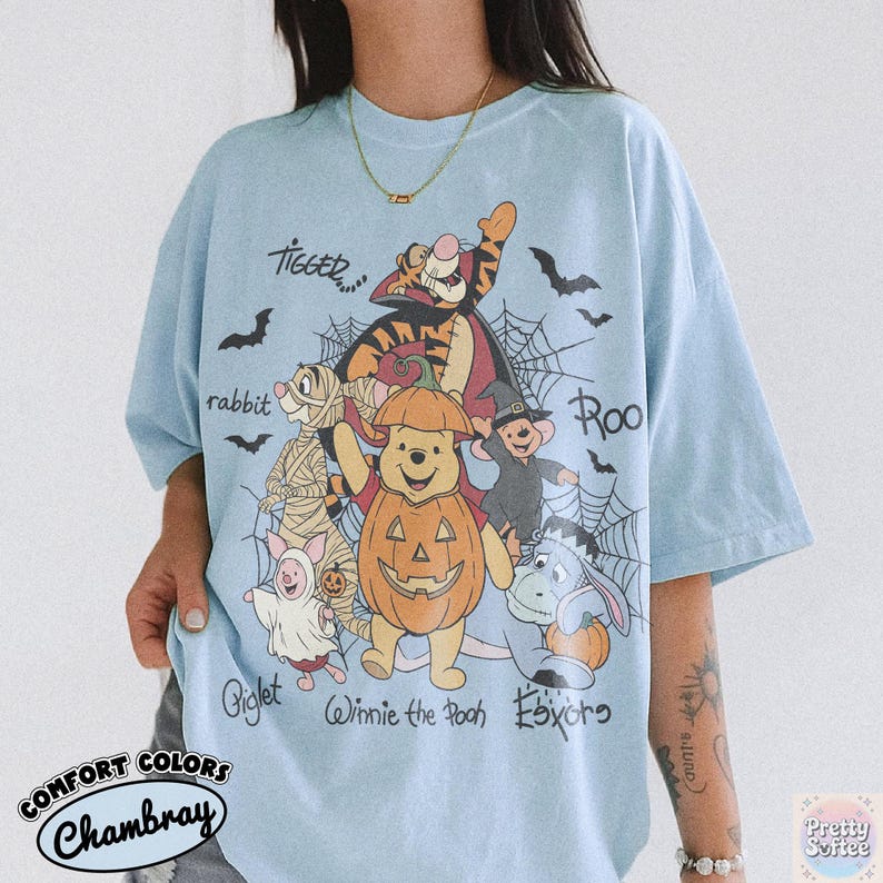 Retro Winnie The Pooh Halloween Signature Shirt, Pooh Bear Pumpkin Spooky Season Tee, Tigger Piglet Eeyore, Disney Family Vacation Gift