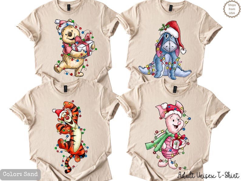 Winnie the Pooh Characters Christmas Shirt,The Pooh Eeyore Tigger Piglet Family Matching Christmas Tee,Disney Christmas Party Shirt,Xmas Tee