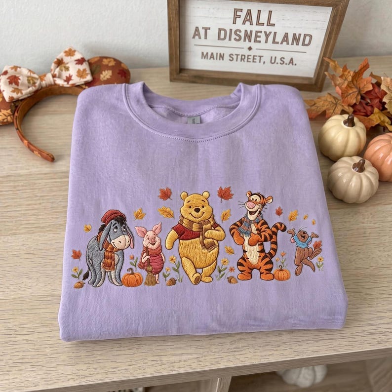 Winnie the Pooh Halloween Embroidered Sweatshirt, Pooh Piglet Tigger Eeyore Fall T-shirt, Pumpkin Embroidery Crewneck, Cozy Autumn Spooky