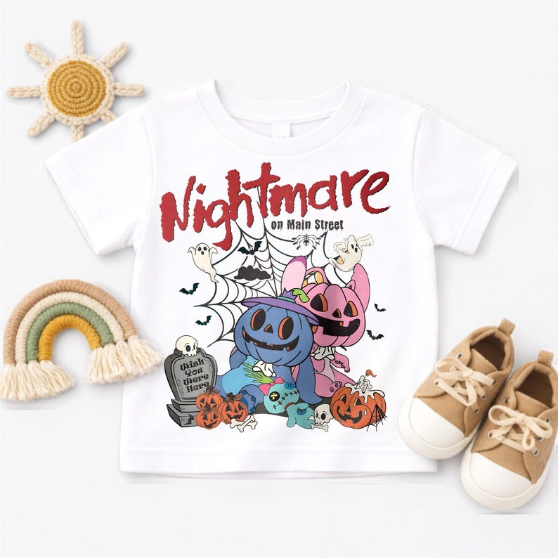 Nightmare On Main Street Halloween Shirt, Cute Spooky Stitch Angel Pumpkin Toddler Tee, Disney Trip Youth Sweatshirt