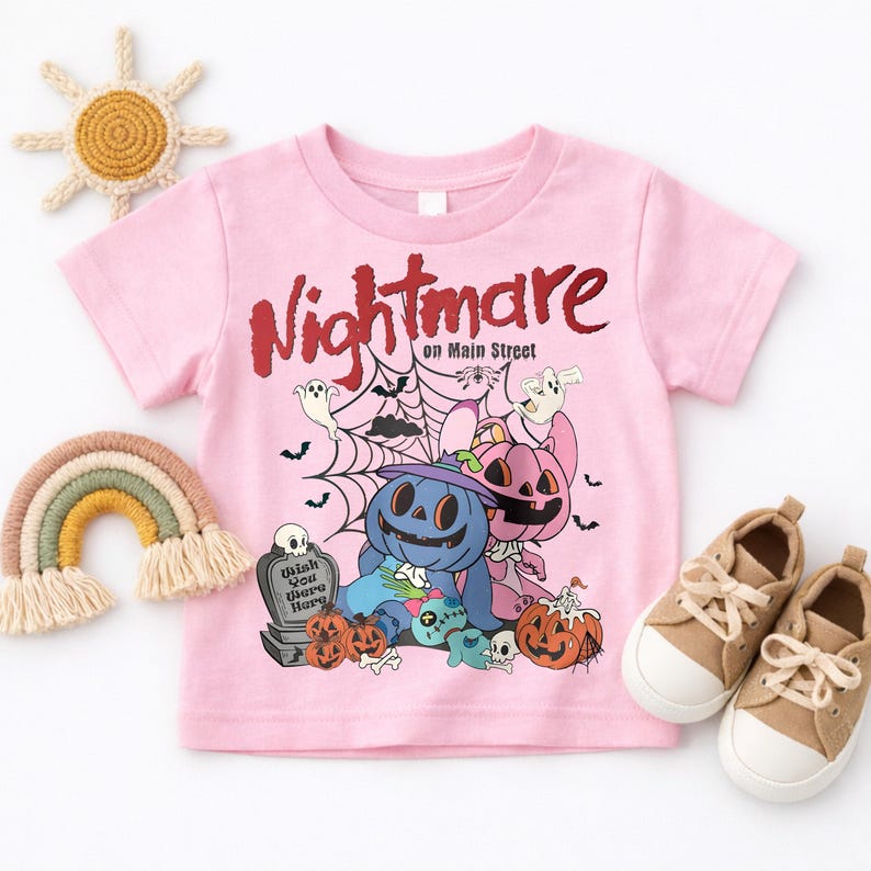 Nightmare On Main Street Halloween Shirt, Cute Spooky Stitch Angel Pumpkin Toddler Tee, Disney Trip Youth Sweatshirt