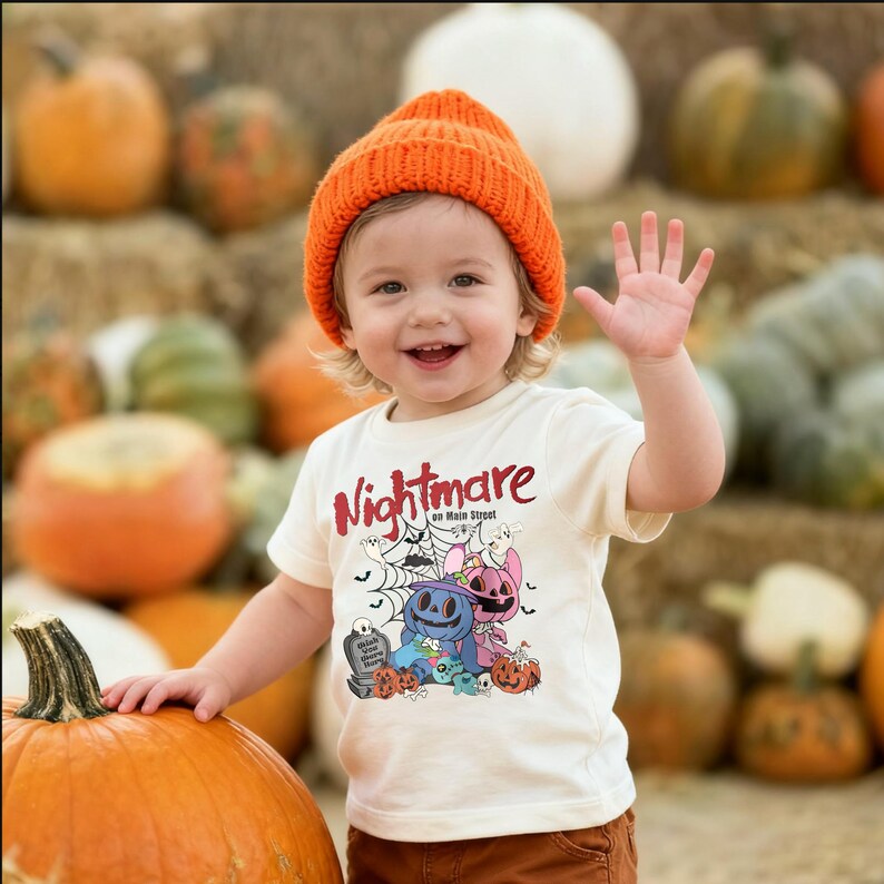 Nightmare On Main Street Halloween Shirt, Cute Spooky Stitch Angel Pumpkin Toddler Tee, Disney Trip Youth Sweatshirt