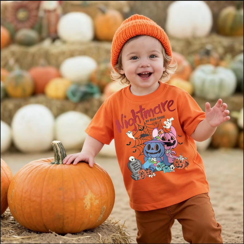 Nightmare On Main Street Halloween Shirt, Cute Spooky Stitch Angel Pumpkin Toddler Tee, Disney Trip Youth Sweatshirt
