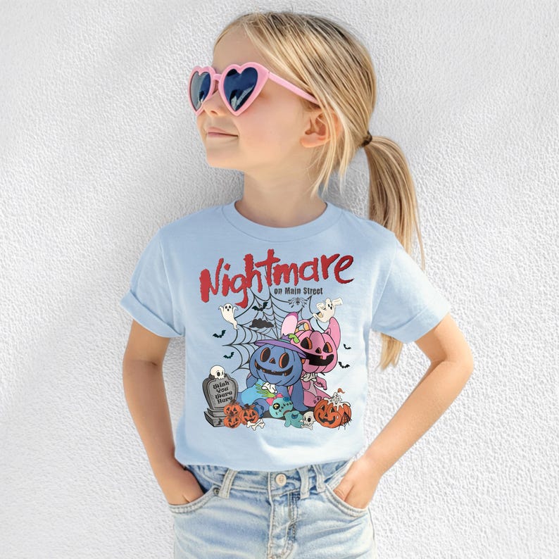 Nightmare On Main Street Halloween Shirt, Cute Spooky Stitch Angel Pumpkin Toddler Tee, Disney Trip Youth Sweatshirt