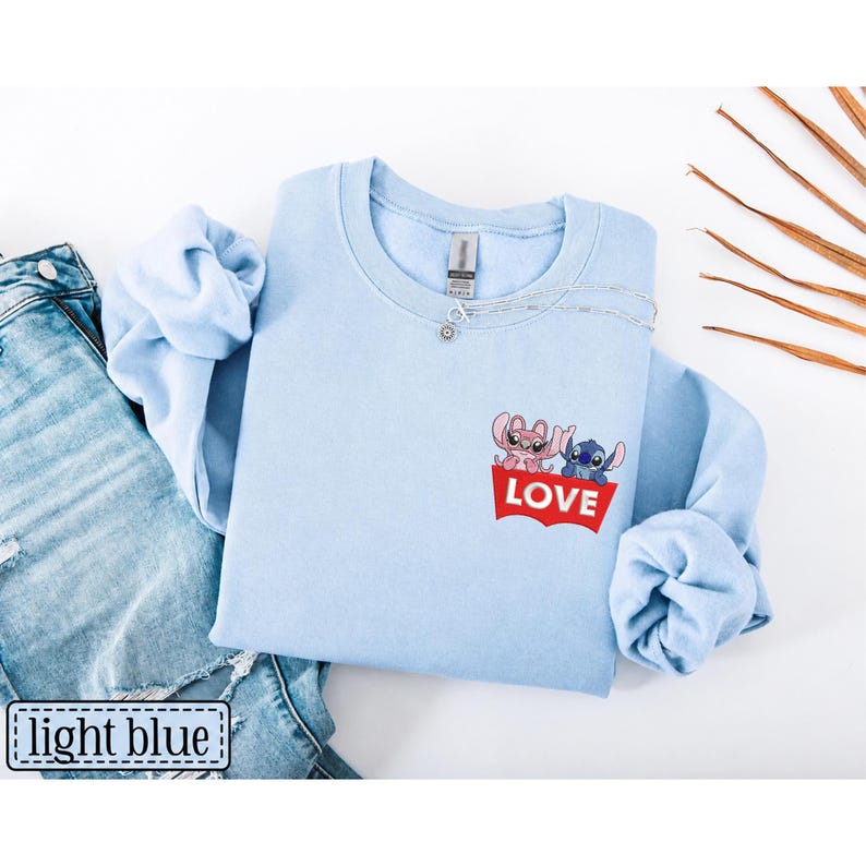 Stitch Angel Pocket Sweatshirt, Embroidered Funny Love Logo Hoodie, Disney Gift
