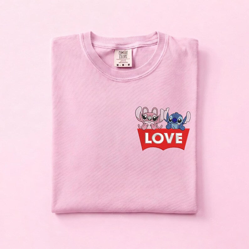 Embroidered Stitch Angel Disney Shirt, Funny Love Logo Pocket Tee Gift