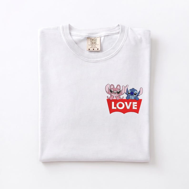 Embroidered Stitch Angel Disney Shirt, Funny Love Logo Pocket Tee Gift