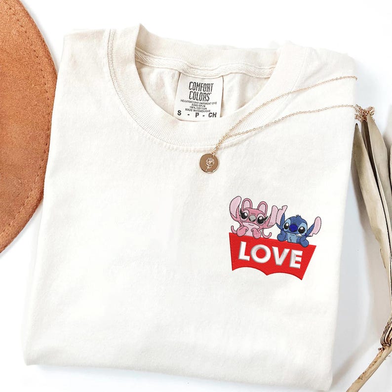 Embroidered Stitch Angel Disney Shirt, Funny Love Logo Pocket Tee Gift