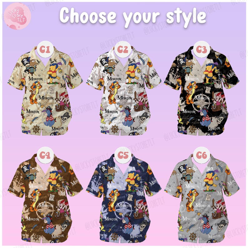 Personalized Winnie the Pooh Pirate Hawaiian Shirt, Custom Name Pooh and Friends Tropical Shirt, Tigger Eeyore Piglet Tee,Disney Cruise Gift