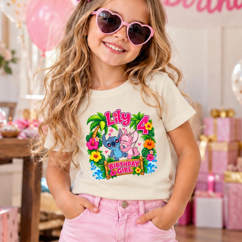 Personalized Cute Birthday Shirt, Custom Name and Age Girl Tee, Angel Stitc Party Top, Kids Birthday Gift, Kids Adult youth shirt.