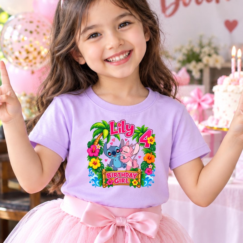 Personalized Cute Birthday Shirt, Custom Name and Age Girl Tee, Angel Stitc Party Top, Kids Birthday Gift, Kids Adult youth shirt.