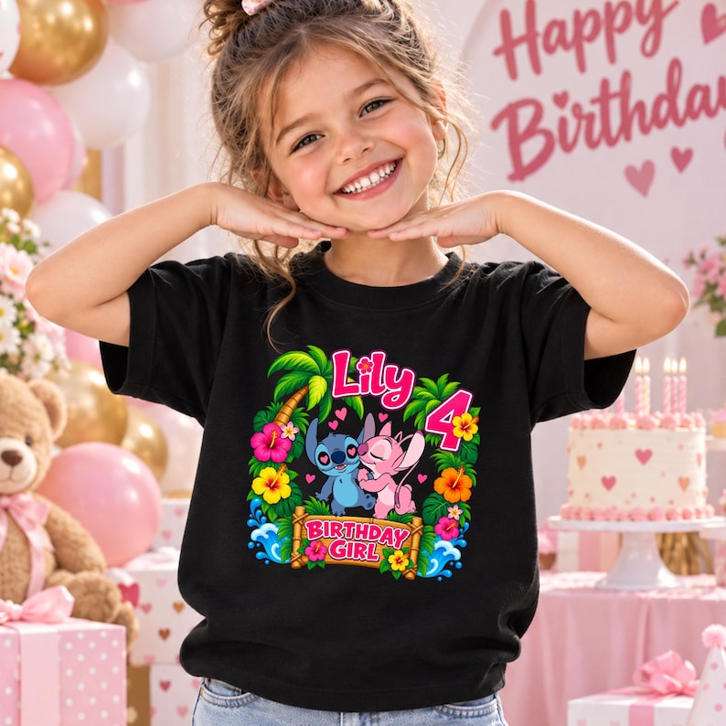 Personalized Cute Birthday Shirt, Custom Name and Age Girl Tee, Angel Stitc Party Top, Kids Birthday Gift, Kids Adult youth shirt.