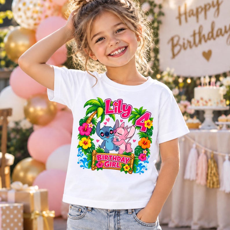 Personalized Cute Birthday Shirt, Custom Name and Age Girl Tee, Angel Stitc Party Top, Kids Birthday Gift, Kids Adult youth shirt.