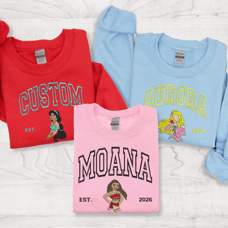 Embroidered Stitch Angel Sweatshirt, Custom Kids Disneyland Trip Crewneck Gift