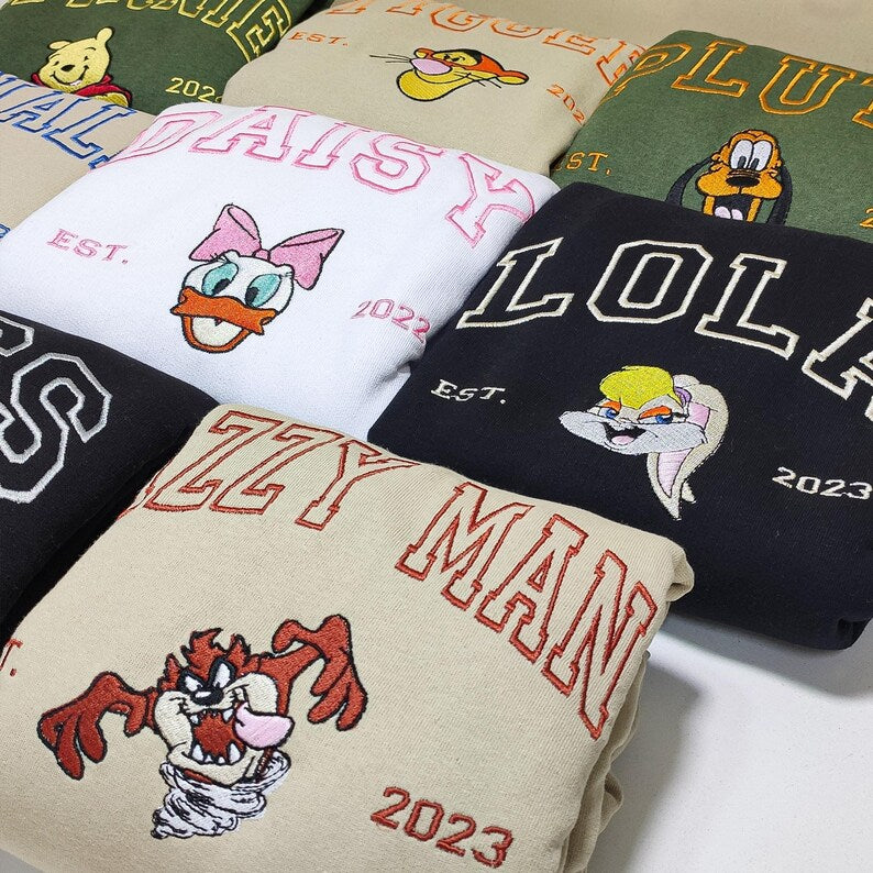 Embroidered Stitch Angel Sweatshirt, Custom Kids Disneyland Trip Crewneck Gift