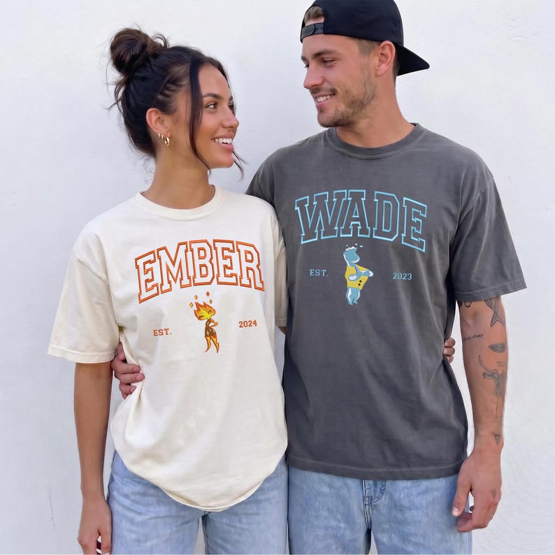 Embroidered Stitch Angel Couple Shirt, Custom Comfort Colors Disney Trip Tee