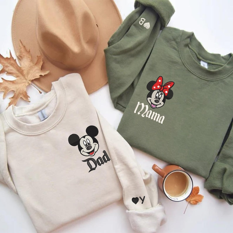 Custom Stitch Angel Couple Sweatshirt, Disney Family Name Pocket Crewneck Gift