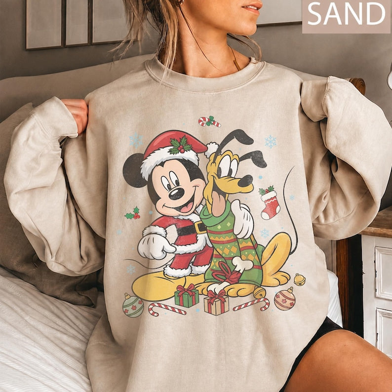 Vintage Mickey Pluto Christmas Shirt, Retro Disney Best Friends Holiday Shirt, Disneyland Family Matching Christmas Vacation Trip Shirt 2026