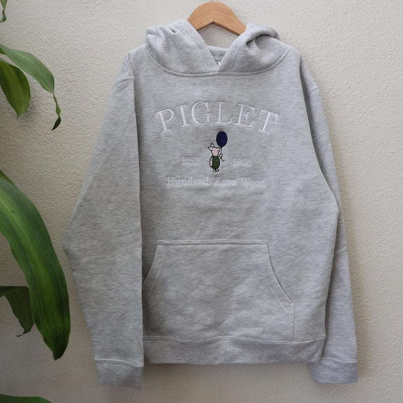 Kids Piglet Hoodie, Embroidered Classic Storybook Youth Sweatshirt