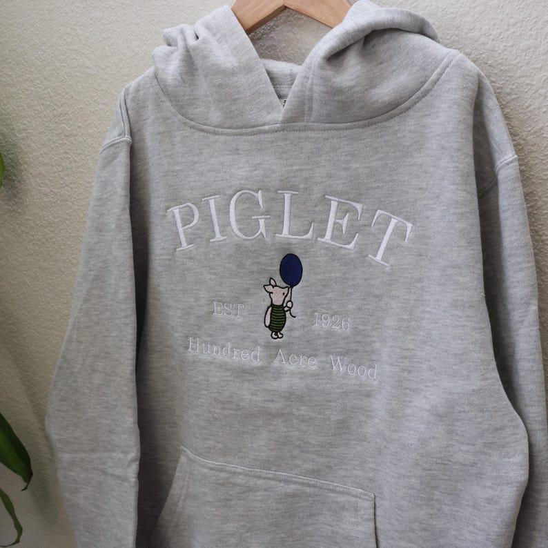 Kids Piglet Hoodie, Embroidered Classic Storybook Youth Sweatshirt
