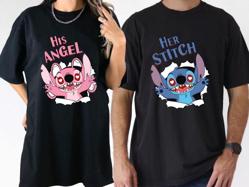 Disney Stitch Couple Shirts, Stitch and Angel Couple T-shirt, Her Stitch Shirt, His Angel Shirt, Gift For Her, Gift For Him, Disneyland Trip