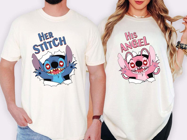 Disney Stitch Couple Shirts, Stitch and Angel Couple T-shirt, Her Stitch Shirt, His Angel Shirt, Gift For Her, Gift For Him, Disneyland Trip
