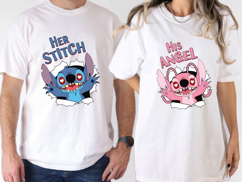 Disney Stitch Couple Shirts, Stitch and Angel Couple T-shirt, Her Stitch Shirt, His Angel Shirt, Gift For Her, Gift For Him, Disneyland Trip