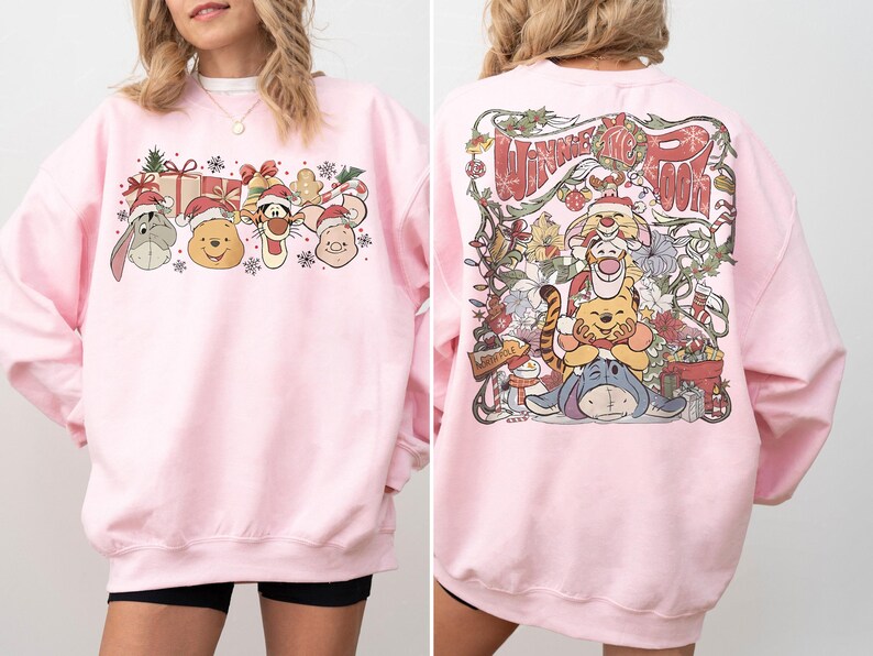 Retro Disney Winnie The Pooh Christmas Group Comfort Color Shirt, Pooh and Friends Tee, Pooh Tigger Eeyore Piglet Rabbit Christmas Light Tee