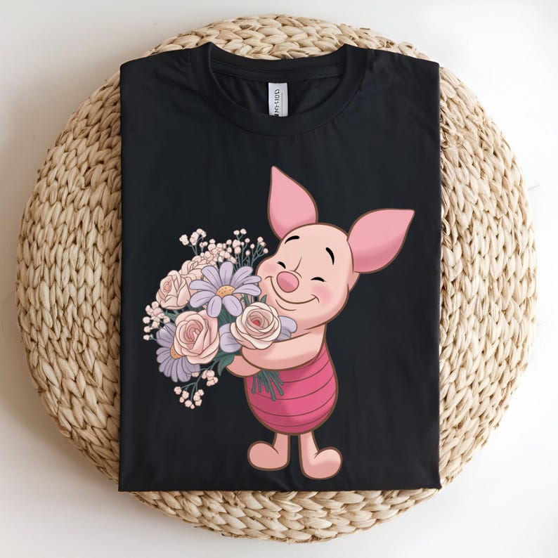 Piglet Flowers DTF Transfer, Cute Piglet Floral Bouquet Design, Spring Flower Ready to Press DTF Transfer