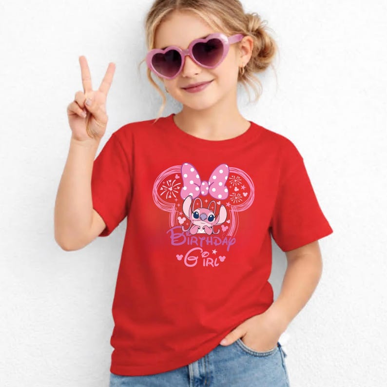 Disney Stitch Birthday Boy Girl Shirt, Cute Angel Ears Fireworks Tee, Matching Sibling Party Tops, Kids Magical Theme Park Shirts