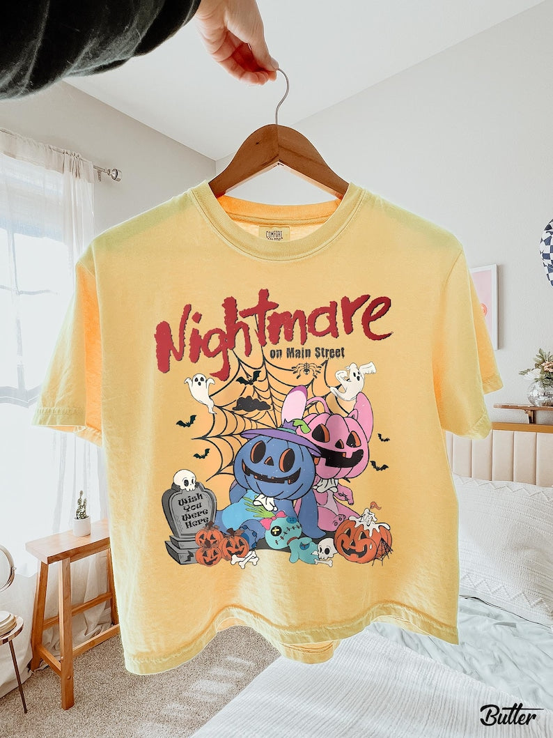 Nightmare on Main Street Stitch Halloween Comfort Colors® Boxy Tee, Angel Spooky Tee, Cute Halloween Shirt, Disney Trip Gift Her