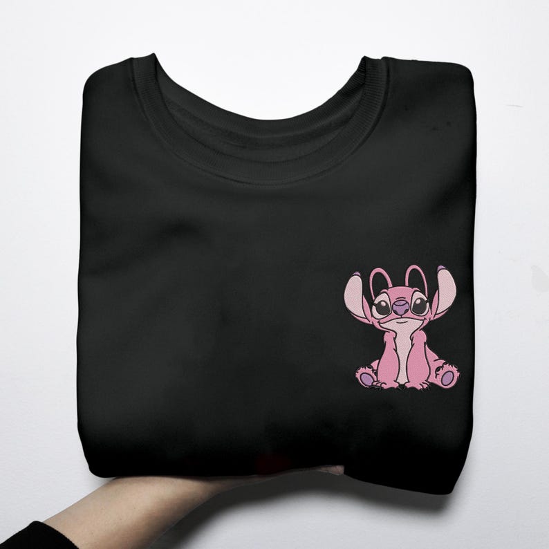 Personalized Stitch and Angel Embroidered Sweatshirt, Disney Couple Embroidery Hoodie, Matching Embroidery Shirt, Custom Name Sleeve, Gifts
