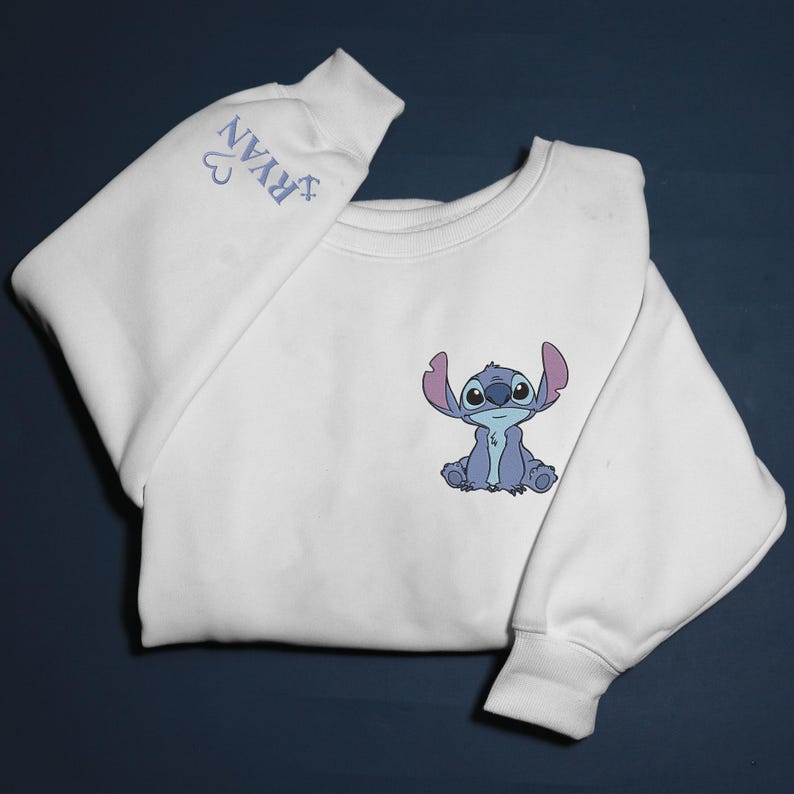 Personalized Stitch and Angel Embroidered Sweatshirt, Disney Couple Embroidery Hoodie, Matching Embroidery Shirt, Custom Name Sleeve, Gifts