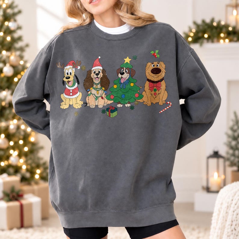 Christmas Disney Dogs Sweatshirt, Goofy Pluto Christmas Shirt, Lady Inspired Puppy Crewneck, Cute Disney Dog Holiday Gift