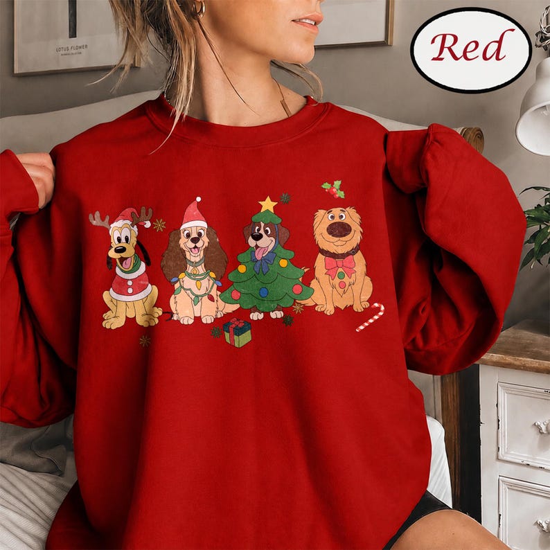 Christmas Disney Dogs Sweatshirt, Goofy Pluto Christmas Shirt, Lady Inspired Puppy Crewneck, Cute Disney Dog Holiday Gift
