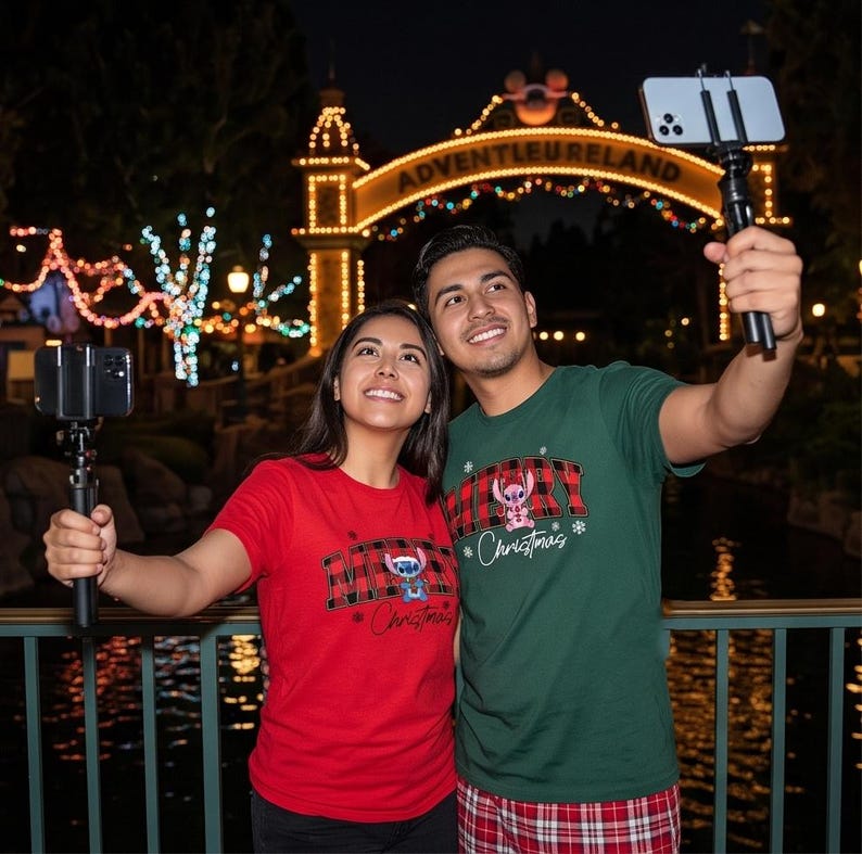 Stitch and Angel Christmas Couple T-Shirt, Lilo & Stitch Holiday Tee, Disney Christmas Shirt, Cute Gift for Kids