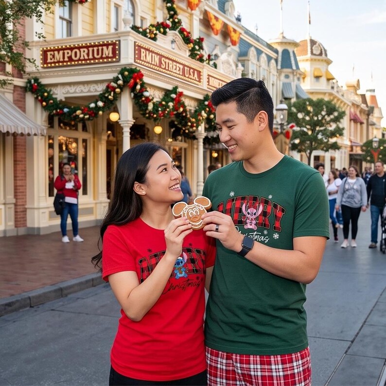 Stitch and Angel Christmas Couple T-Shirt, Lilo & Stitch Holiday Tee, Disney Christmas Shirt, Cute Gift for Kids