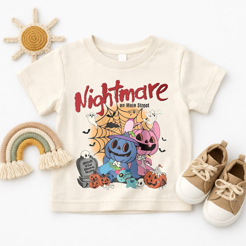Stitch Halloween Toddler Shirt, Disney Halloween Kids Tee, Nightmare on Main Street Shirt, Stitch Angel Halloween Tee, Halloween Kids TShirt