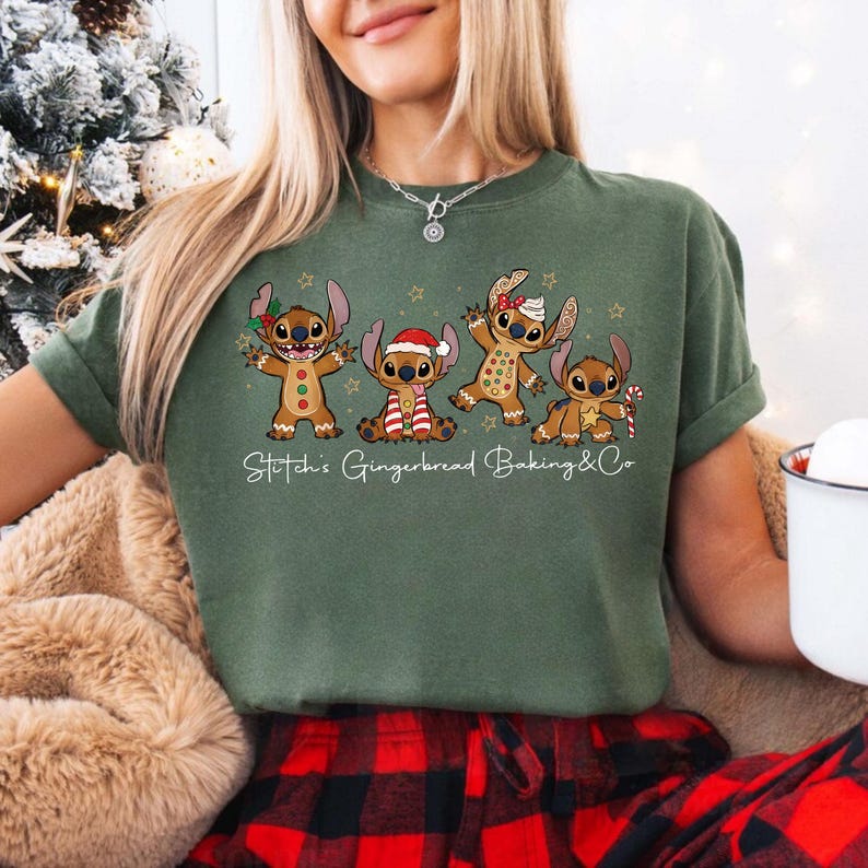 Comfort Colors® Stitch Gingerbread Christmas Shirt, Disney Holiday Baking T-Shirt, Angel and Stitch Baking Co Tee, Gingerbread Cookies Shirt